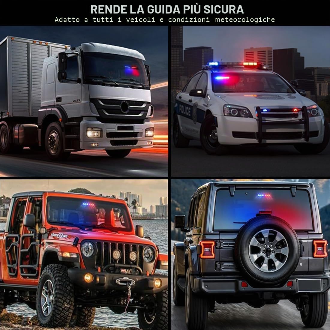 Luce stroboscopica di emergenza a LED rosso blu,Luci di sicurezza interne della polizia sul parabrezza con tazze di aspirazione,Luce lampeggiante di emergenza del cruscotto,per auto,autopompe,polizia
