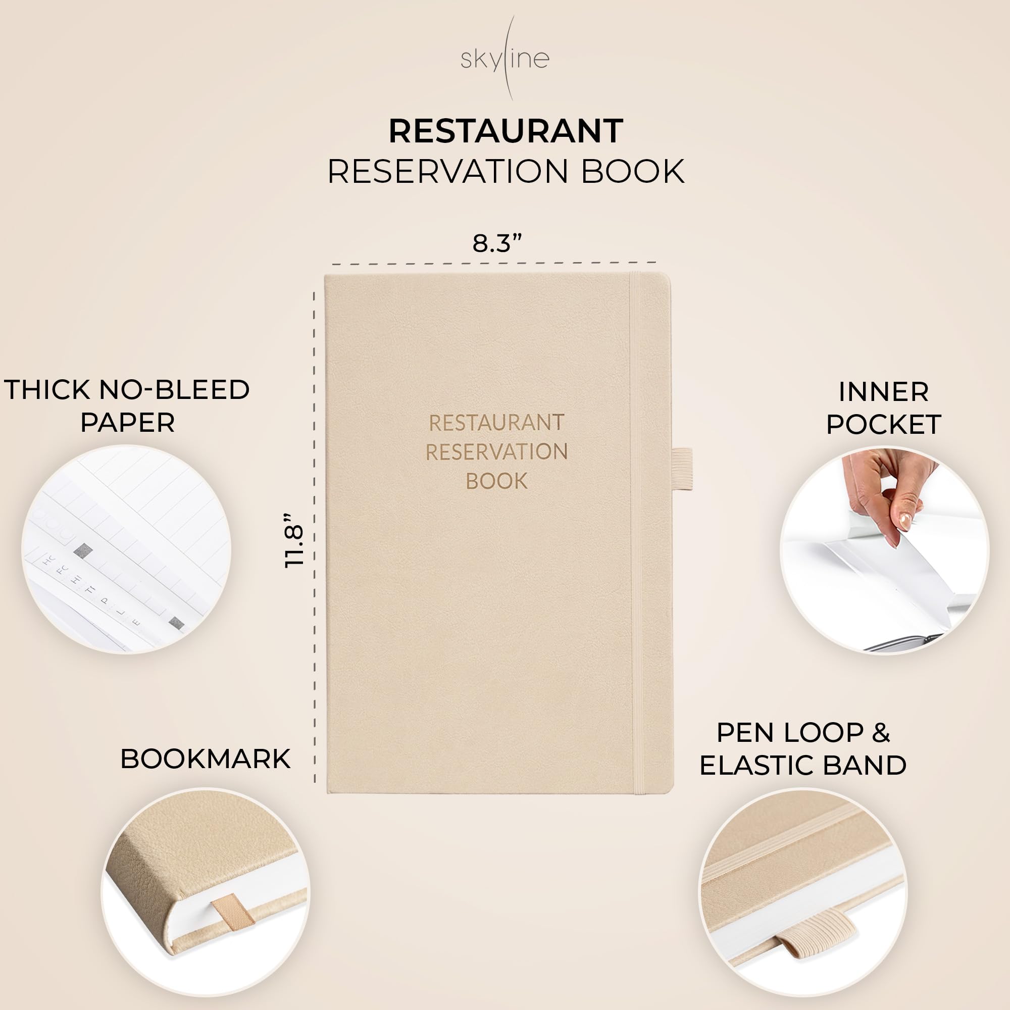 Skyline Prenotazione Ristorante Prenotazioni - Prenotazioni tavolo da pranzo non datato - Libro ospiti & Server 2024 - Forniture per ristoranti (Seashell)