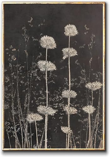 Lienzo de diente de león en blanco y negro, diseño vintage de diente de león, póster de plantas en blanco y negro, pintura de lienzo de flores de