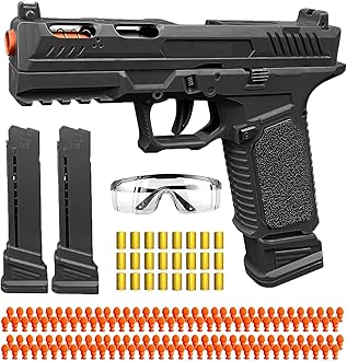 Moonmen Soft Bullet Toy Guns for Boys, Automatic Reloading Shell Ejecting Toy Gun with 120 Bullets and 2 Magazines, Education Model Toy Gun Pistol Shooting Game for Kids (G17 Black)
