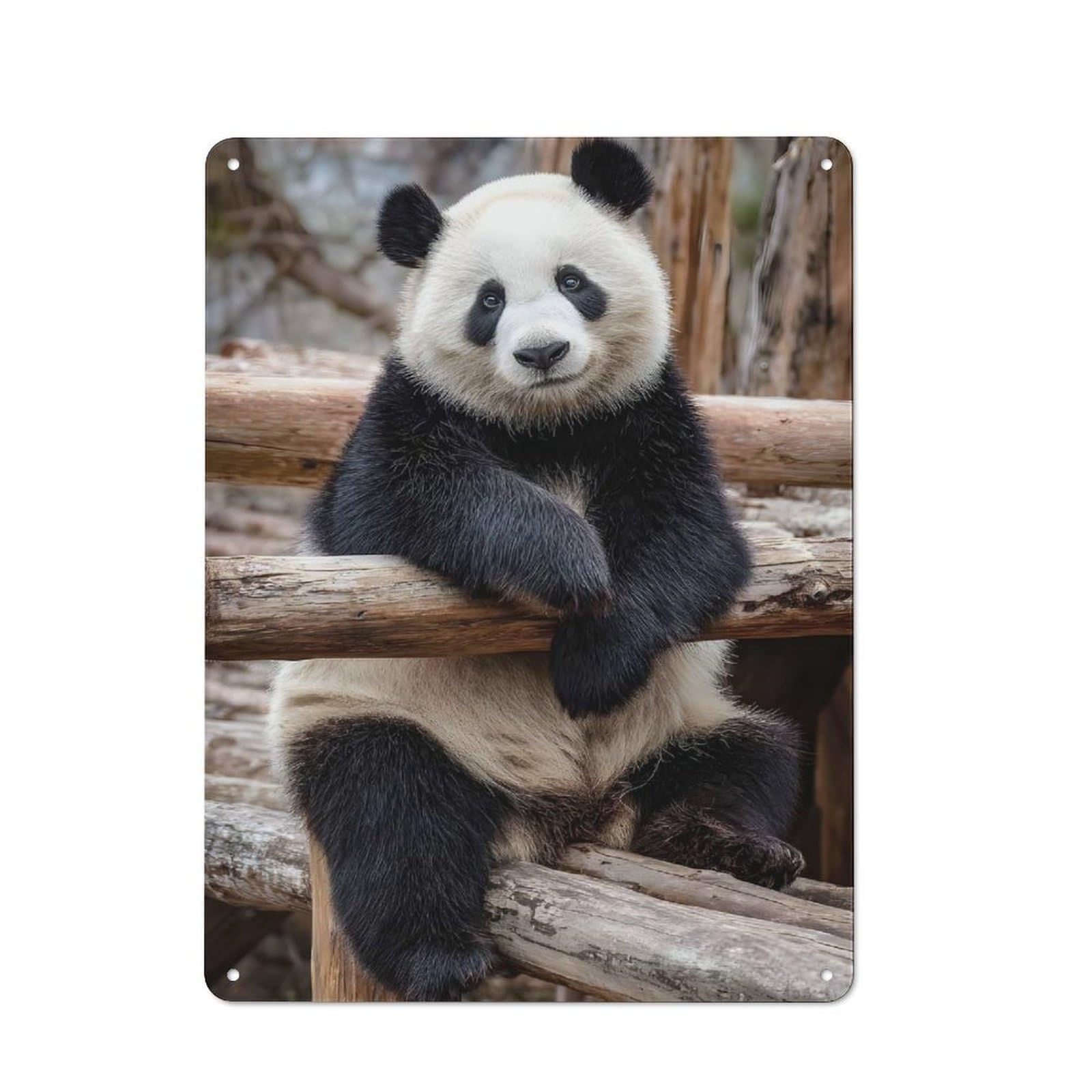 Junmoney Style-12 Loft Style Metal Wall Sign 40X30cm Featuring Cute Panda Portrait On Wooden Structure, Studio Wall Art For Loft, Studio, Office Or Creative Room