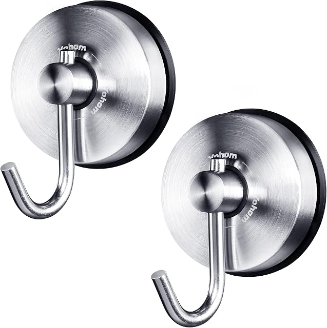 YOHOM Vacuum Suction Cup Towel Hooks Bathroom Sucker Shower Hook Tea Towel Holder Kitchen Heavy Duty Suction Wreath Utility Hanger for Robe Loofah Glass Window No Drill Brushed Stainless Steel 2Pcs