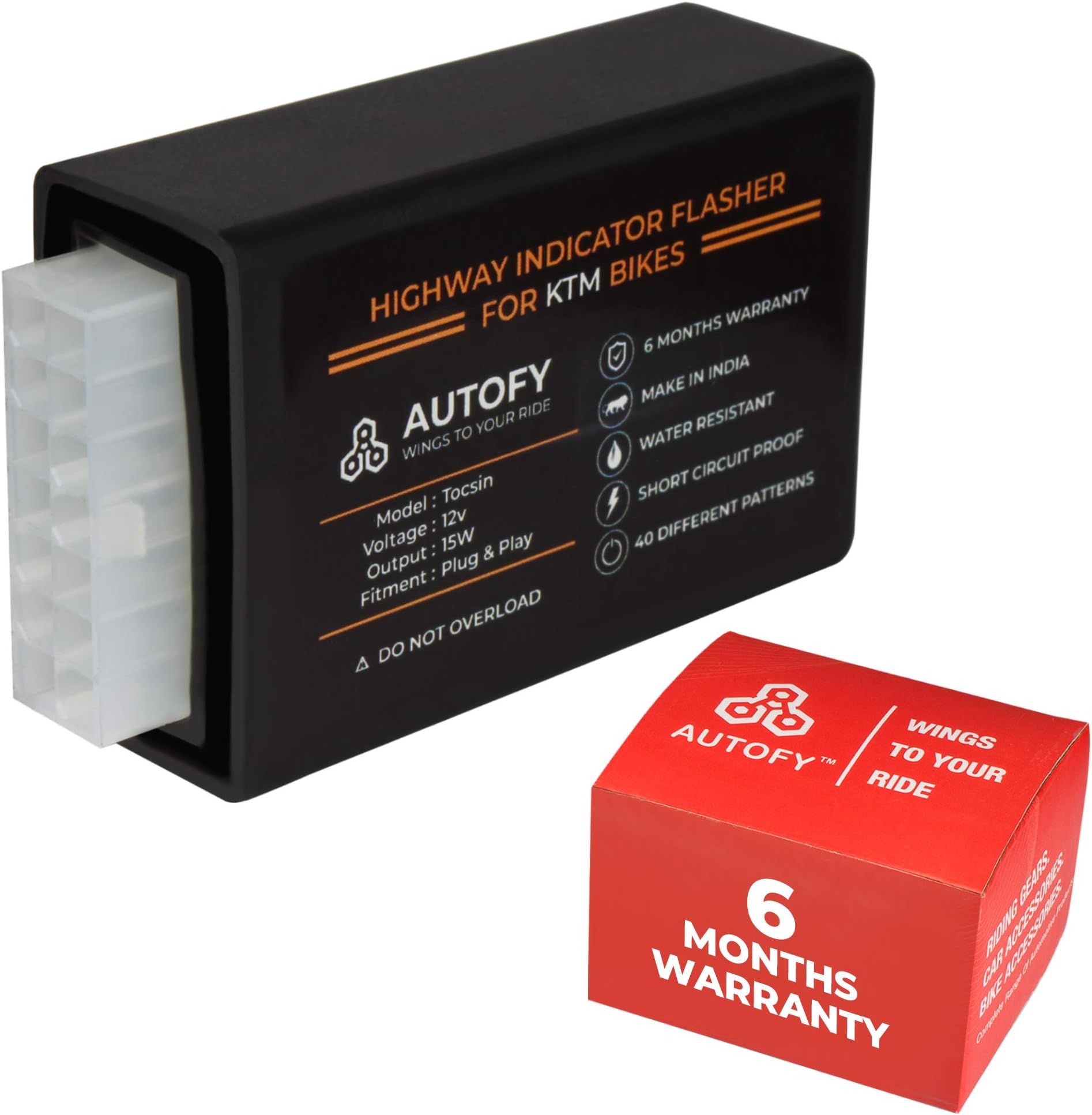Autofy TOCSIN Plug & Play Highway Indicator Flasher For KTM Bikes With 6 Months Warranty - Indicator Blinker, Hazard Flasher Module (40 Patterns)