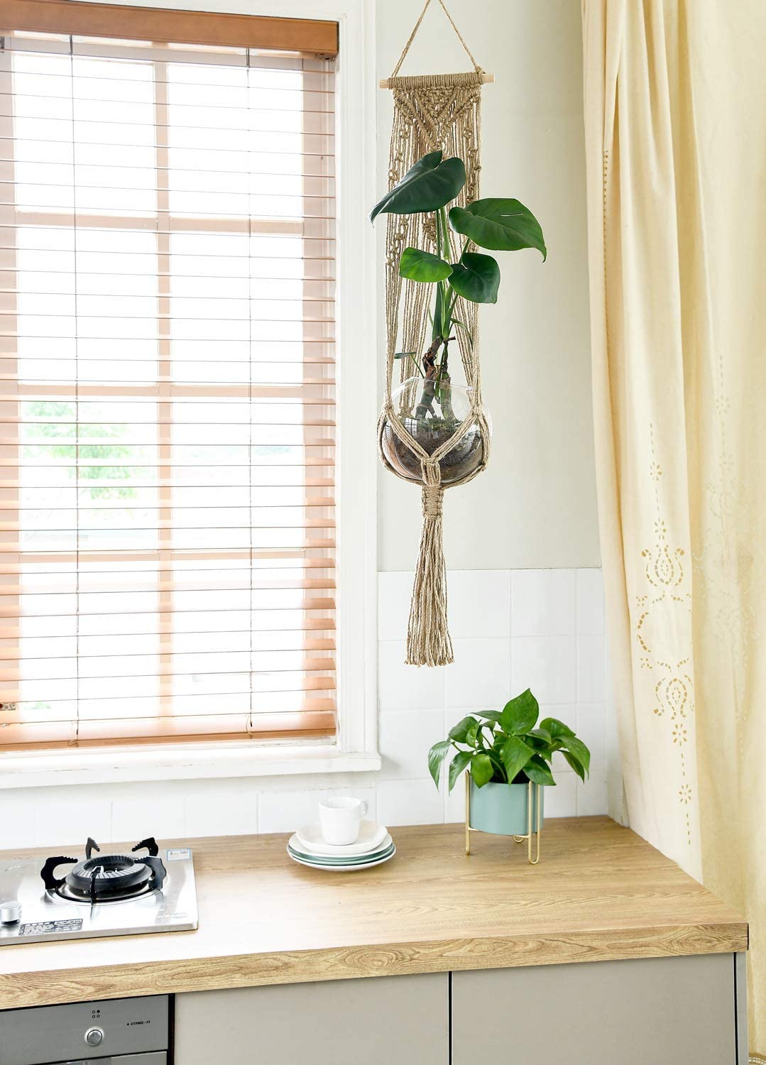 Mkouo Blumenampel Makramee Pflanzenhalter Set of 4 Indoor Wandbehang Pflanzer Korb Blumentopf Halter Boho Home Decor Geschenkbox, Braun