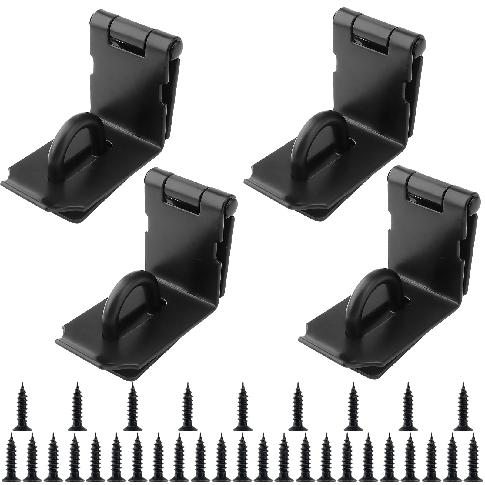 LEXININ 4 PCS Black 90 Degree Padlock Hasp and Staple, Stainless Steel Right Angle Door Clasp Latch for Doors Windows
