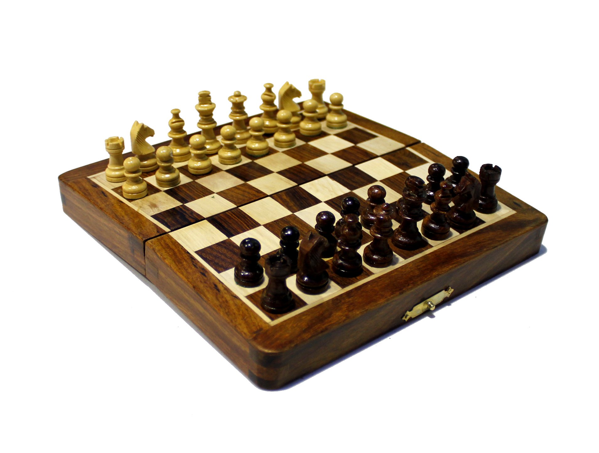 Indian Walnut Style Magnetized Staunton Wood Chessmen Chess Set 7"