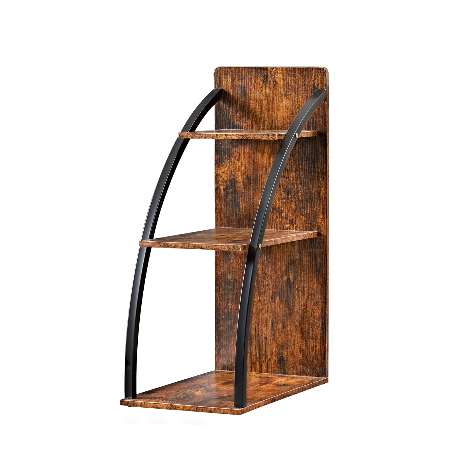 Farmhouse End Table with Arc Steel Frame,3-Tier Wood Accent