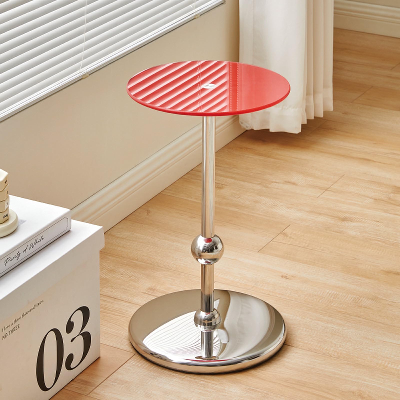 Mesa de centro pequeña de cristal para rincón de lectura en salón o mesita de noche en dormitorio