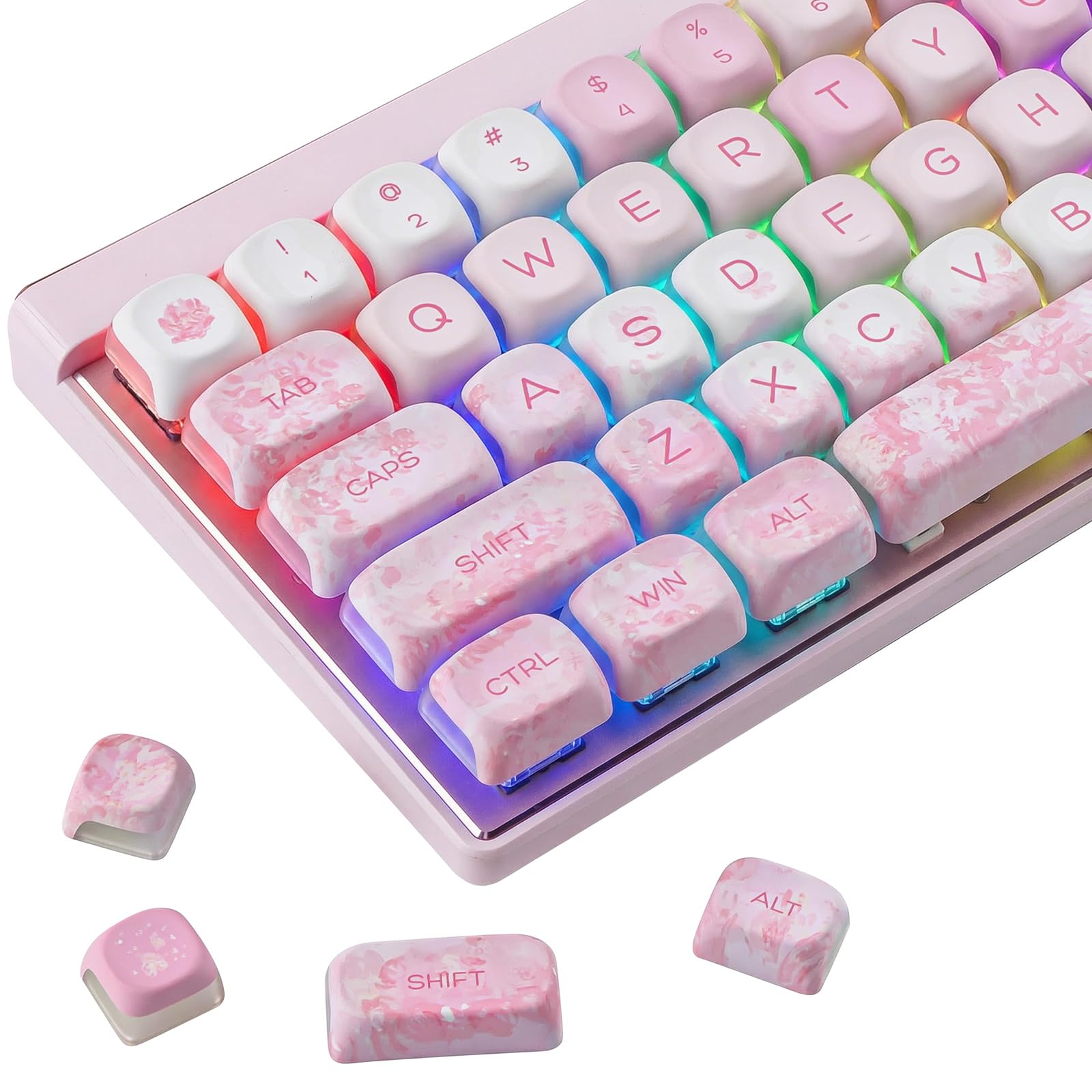 Sunzit Keycaps-Pink Cherry Blossom MOA Keycaps, carino Sakura Custom Keycap Set 133 tasti PBT Dye sublimazione Shine Through tappi per tastiera per switch Cherry MX ISO/ANSI layout US tastiera