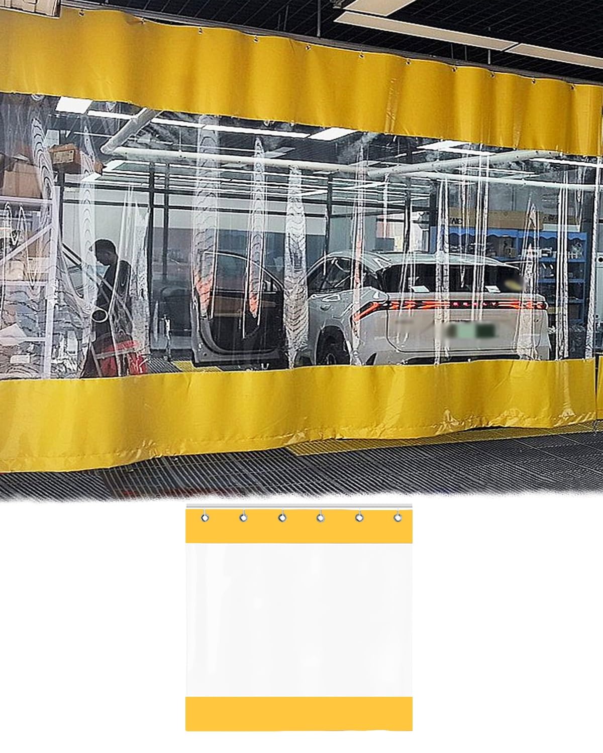 Industrial Wash Bay Curtains, Waterproof Transparent PVC Garage Divider Curtain With Track, Multiple Sizes(W2.5xH2.2m/8x7ft)