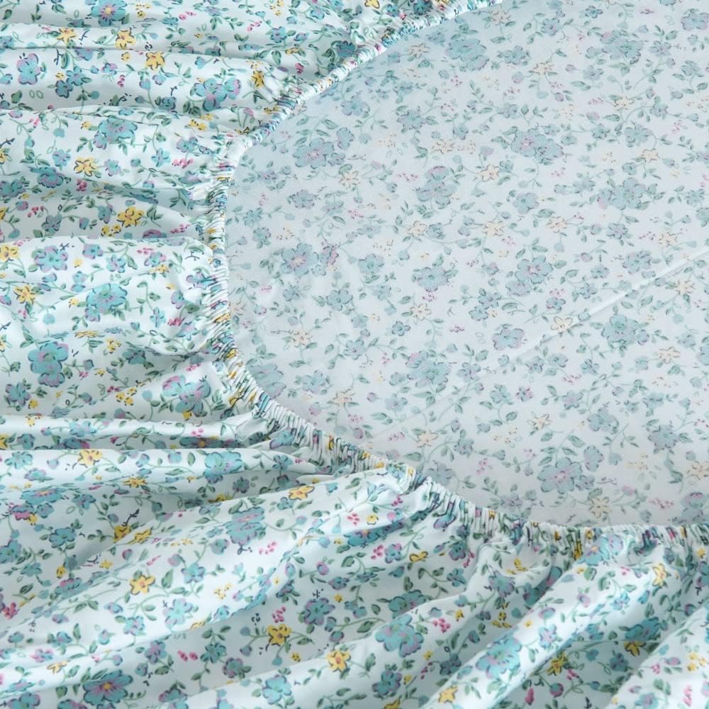 DAUAOTO Cotton Sheets Set Twin XL Printed Bedding Sets, Up to 14" Deep Mattress, Ditsy Floral Pattern Bedlinen for Twin Extra Long Bed, Blue - Image 3