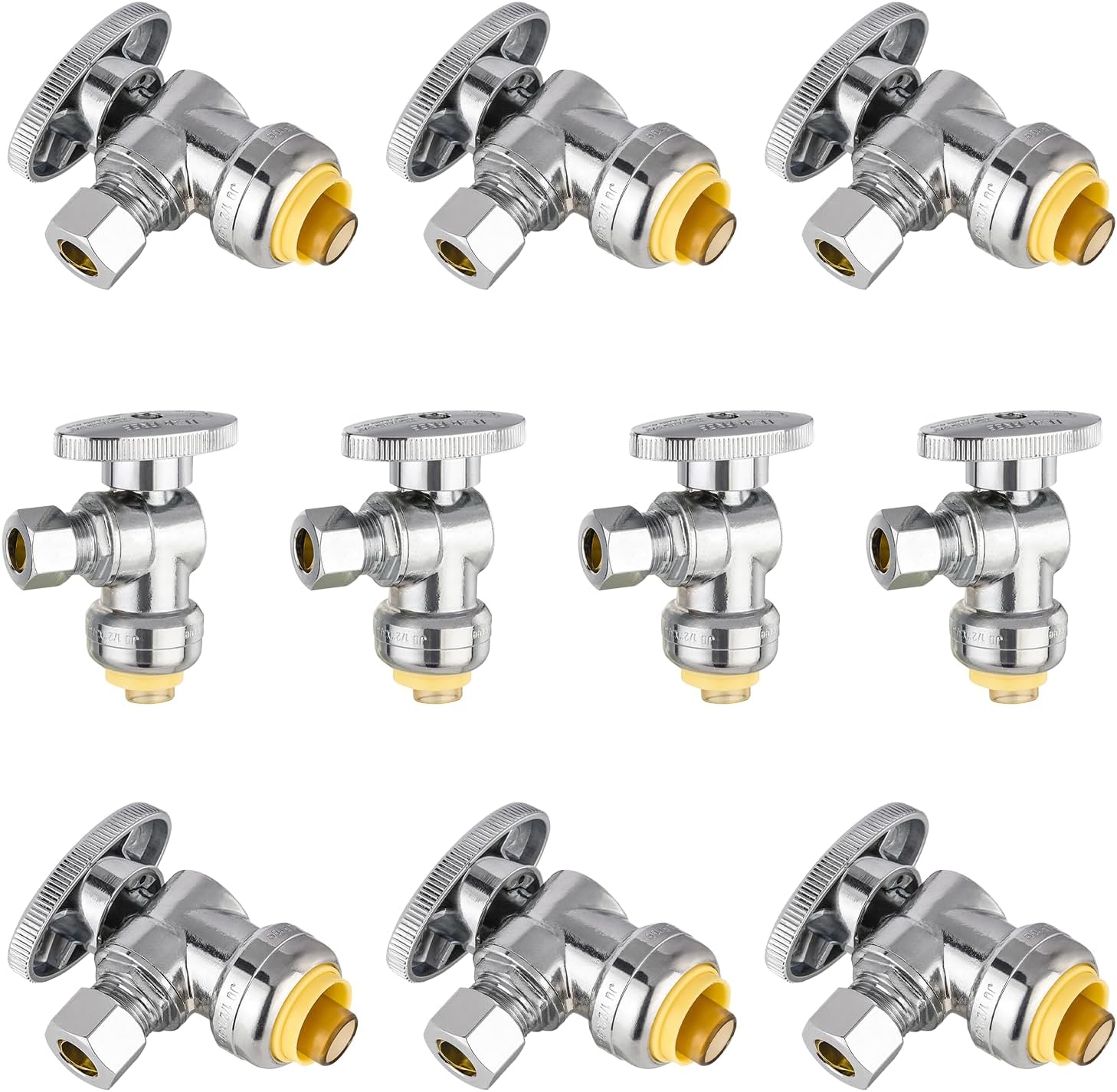 20-Pack Foskan Push Fit Angle Stop Valve,1/4 Turn Shut off Valve 1/2" Push Fit x 3/8" OD,Chrome Plated Brass