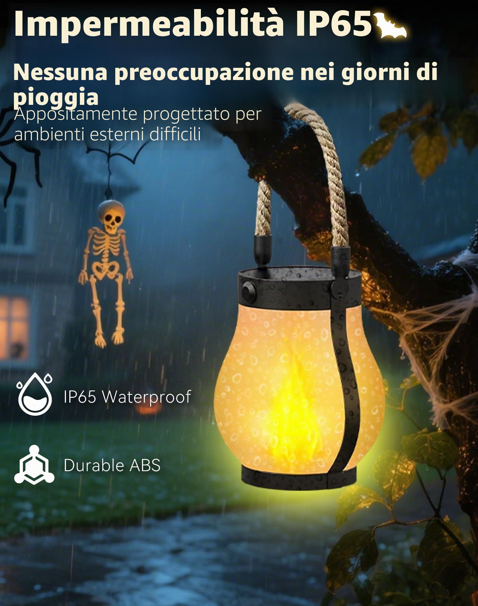 Kaliqo Lanterna solare per esterni, impermeabile, fiamma danzante, lanterna solare, luci esterne, corda di canapa Kaligo, lanterne a fiamma da appendere per decorazioni da giardino e cortile
