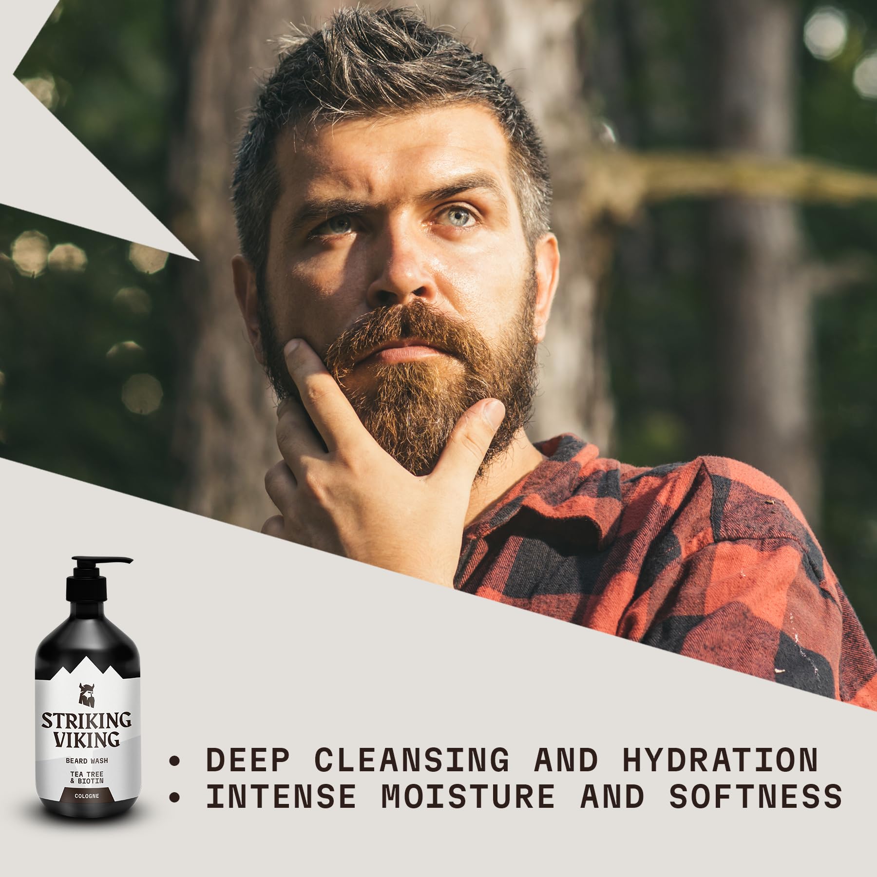 Striking Viking - Sapone da barba - 17 once, olio di tea tree naturale e biotina - Shampoo da barba al profumo di colonia senza parabeni e solfati per gli uomini - Pulizia e cura profondi