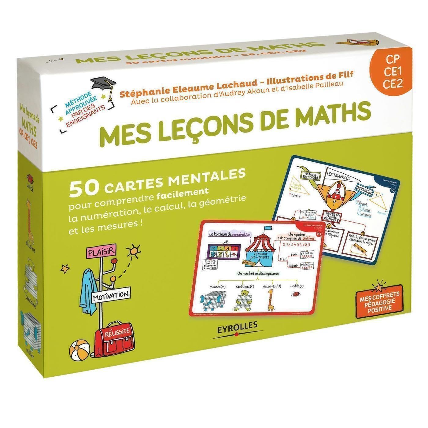 Mes leçons de math CP, CE1, CE2: 50 cartes mentales pour comprendre facilement la numérotation, le calcul, la géométrie et les mesure. 1 livret explicatif