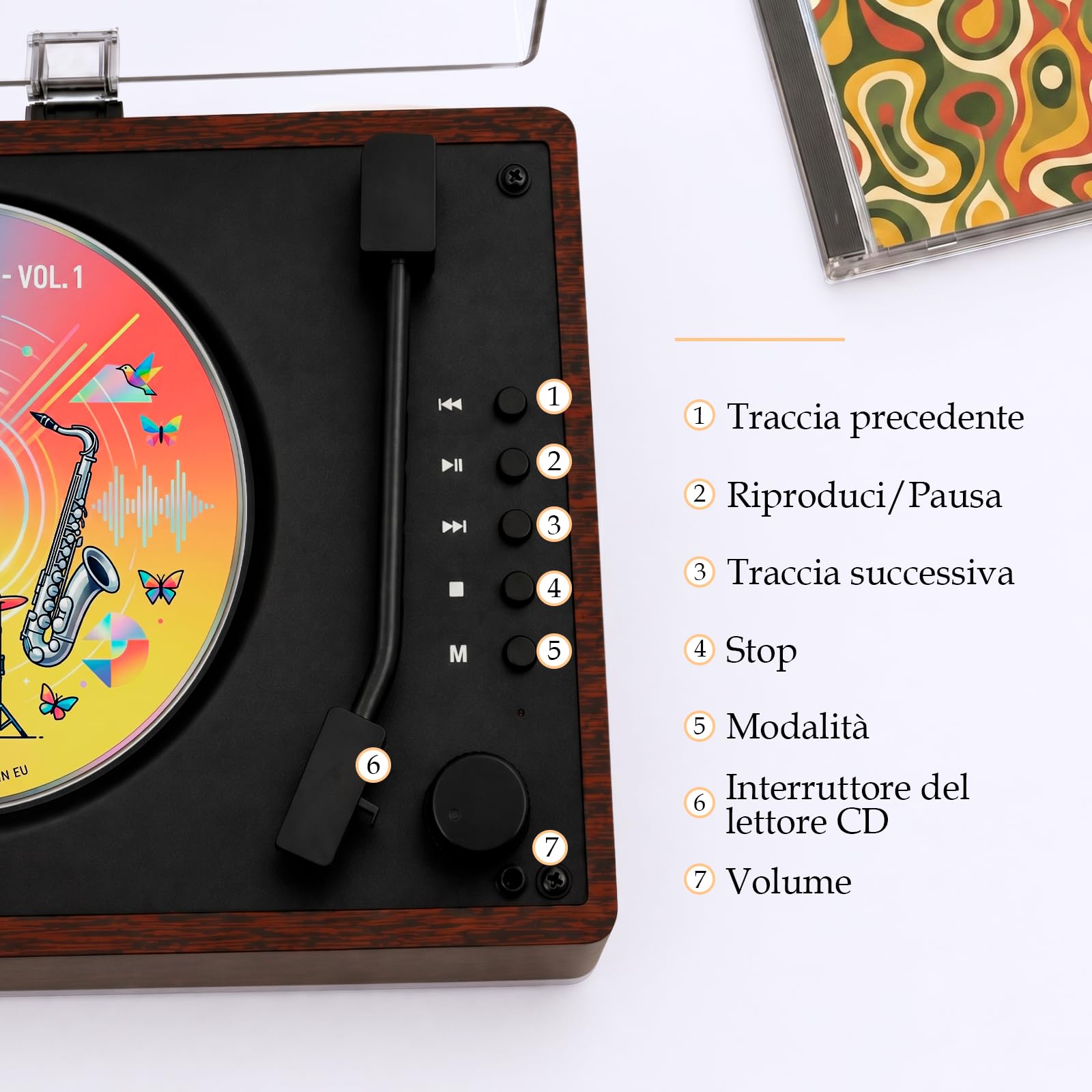 Heritage CD Player Wood Lettore Bluetooth da Casa con Altoparlanti, USB | Radio FM, AUX, Presa Cuffie, Design Vintage Effetto Legno, Connessioni Utili, Facile da Usare, Pensato per L Ascolto