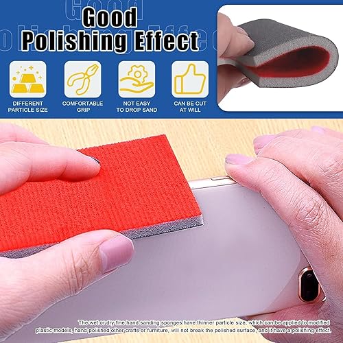 Miniatura 6 de Glarks 32 kits de esponjas de lijado que incluyen 20 esponjas de lijado de grano 320-2500, almohadillas de lijado de espuma suave, lavables, bloques