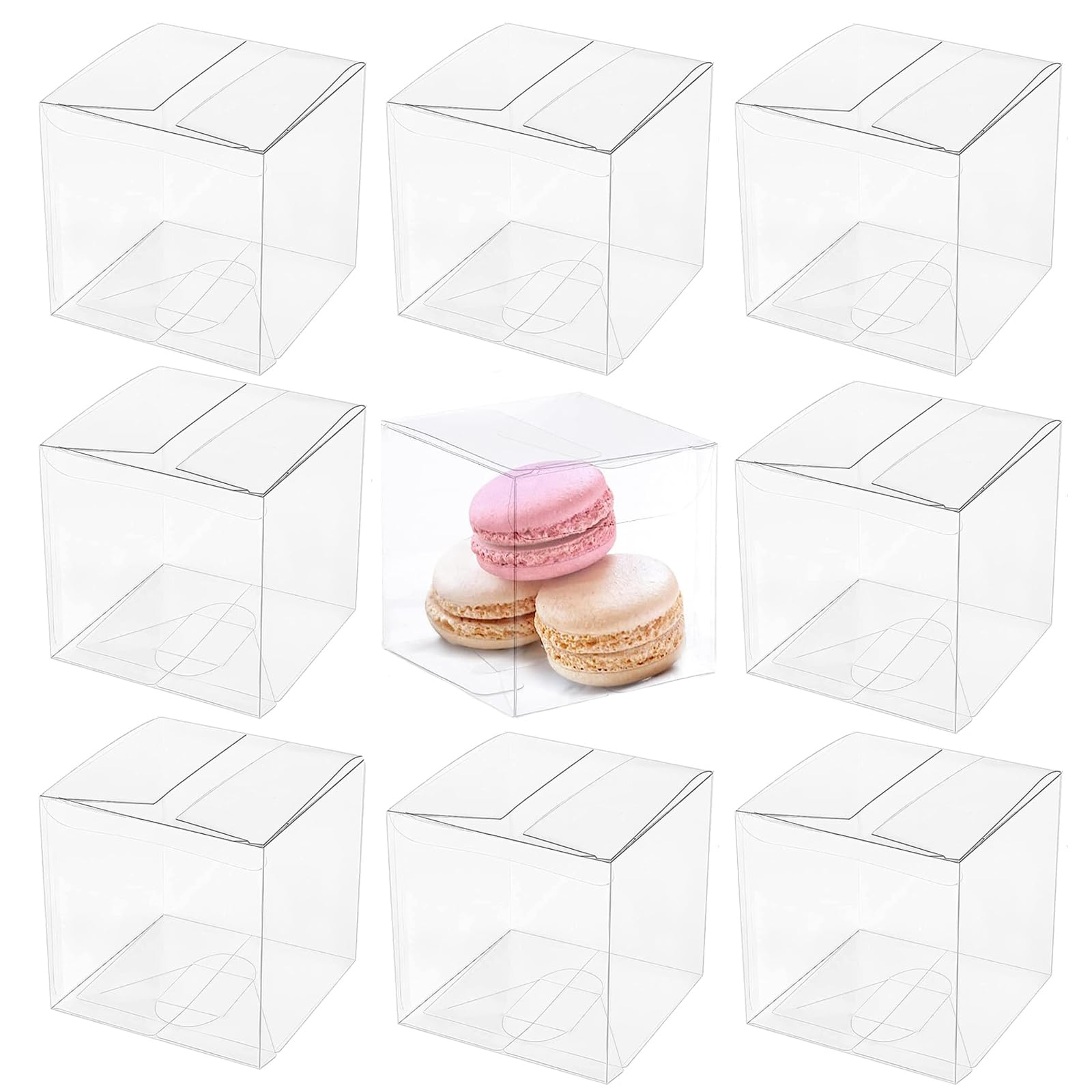 YankMooM 50Pcs Clear Favor Boxes, 7x7x7cm Transparent Candy Boxes Wedding Favour Boxes for Wedding Birthday Party Baby Shower
