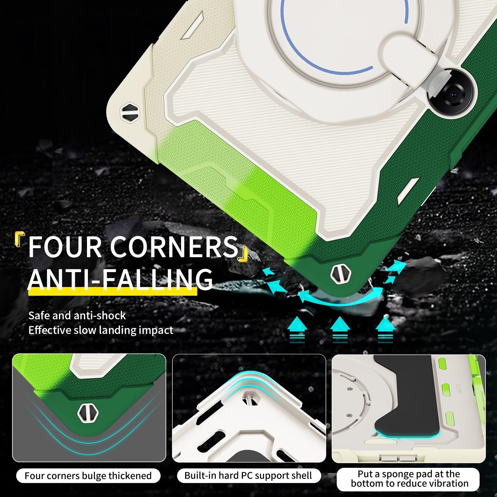 Custodia protettiva resistente per Honor Pad 9 2023 da 12,1 pollici, supporto girevole a 360°, tracolla, portapenne e anello per manico, copertura antiurto, per bambini e adulti (verde