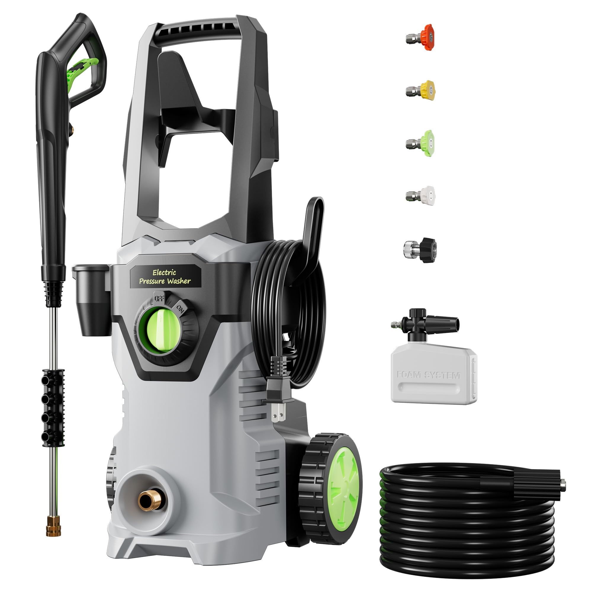Pressure Washer, Power Washer with 4 Quick Connect Nozzles, High Pressure Cleaning Machine with Foam Cannon for Cars/Fences/Driveways/Patios/Home Cleaning