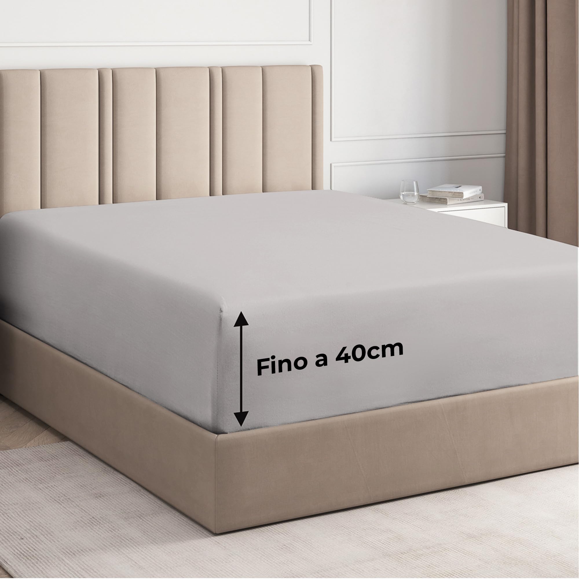 Lenzuolo con angoli 90x190cm – Altezza del bordo 40cm – In microfibra di poliestere spazzolato – Adatto per letti boxspring – Si adatta a materassi fino a 40cm – Certificato OEKO-TEX, Grigio chiaro
