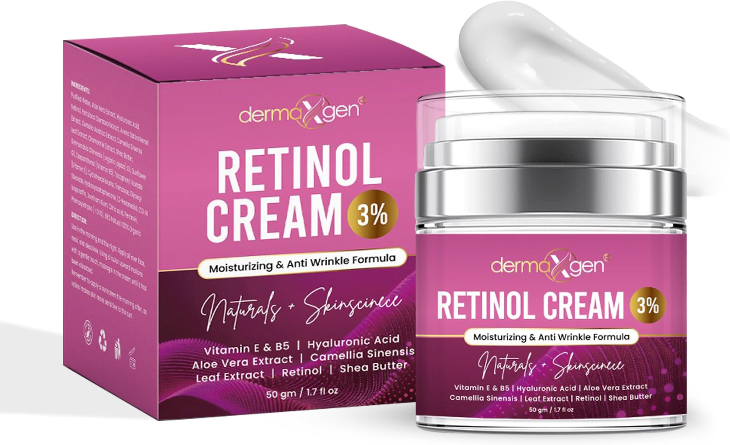 Retinol Moisturizer Cream High Strength for Face and Eye Area Miracle Plus - 2.5% Retinol, Hyaluronic Acid, Vitamin E, Green Tea - Anti aging Formula Reduces Wrinkles, Fine Lines, Spots-Day and Night