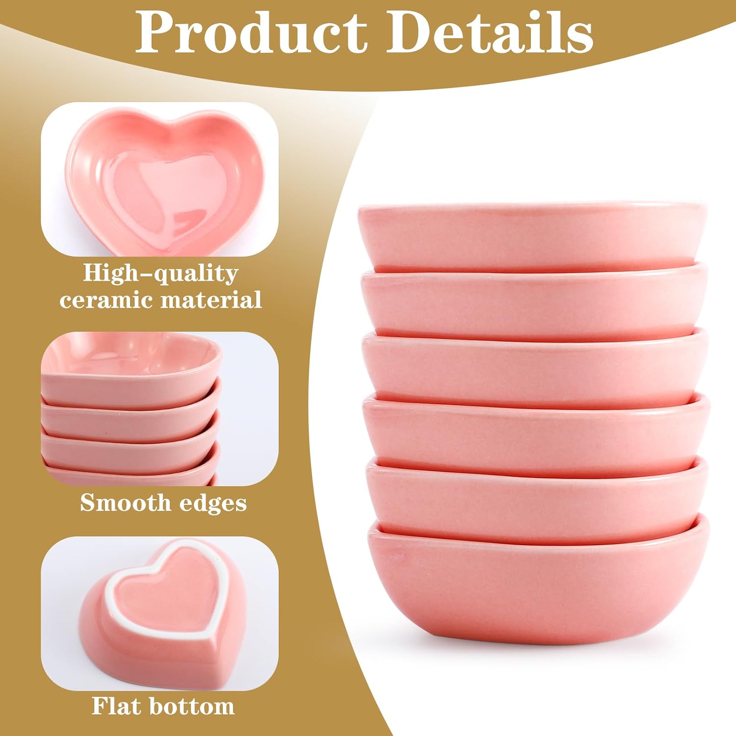 12 PCS Heart Shaped Ceramic Bowls, 3 Inch Small Ceramic Heart Dipping Bowls, Mini Soy Sauce Dish, Porcelain Side Dishes for Party Wedding Birthday Party(Pink)