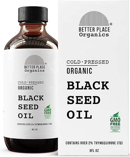 BETTER PLACE ORGANICS  Aceite de semilla negra orgánico  100% líquido virgen prensado en frío puro  8 fl oz  Super antioxidante para apoyo
