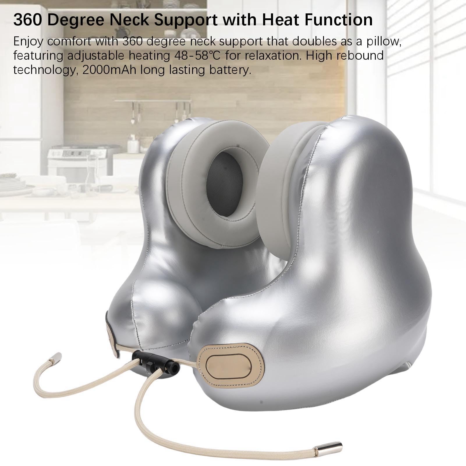 Annadue Beheiztes Reise-Nackenkissen mit Bluetooth-Musik-Headset, 360-Grad-Nackenstütze und Geräuschreduzierenden Ohrpolstern für Flüge – Polyester, 20,6 X 24,9 X 25,9 cm