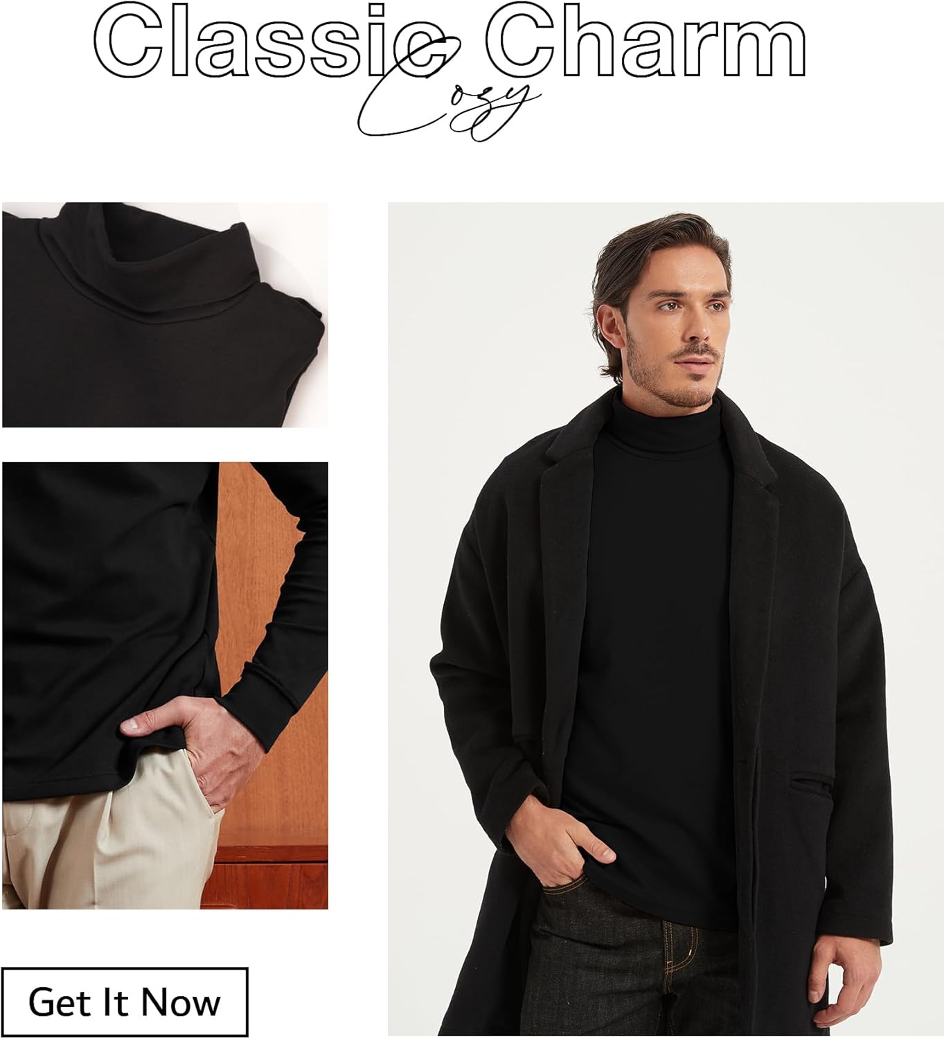 Kallspin Men's Turtleneck Pullover Sweater Cotton Long Sleeve Pullover Slim Fit Knit Top - Image 5