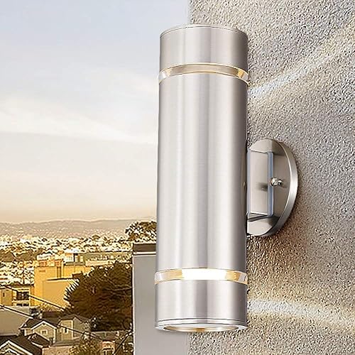 Cerdeco Lámpara moderna de acero inoxidable para porche, iluminación de pared al aire libre, aplique de pared cilíndrica adecuada para jardín y