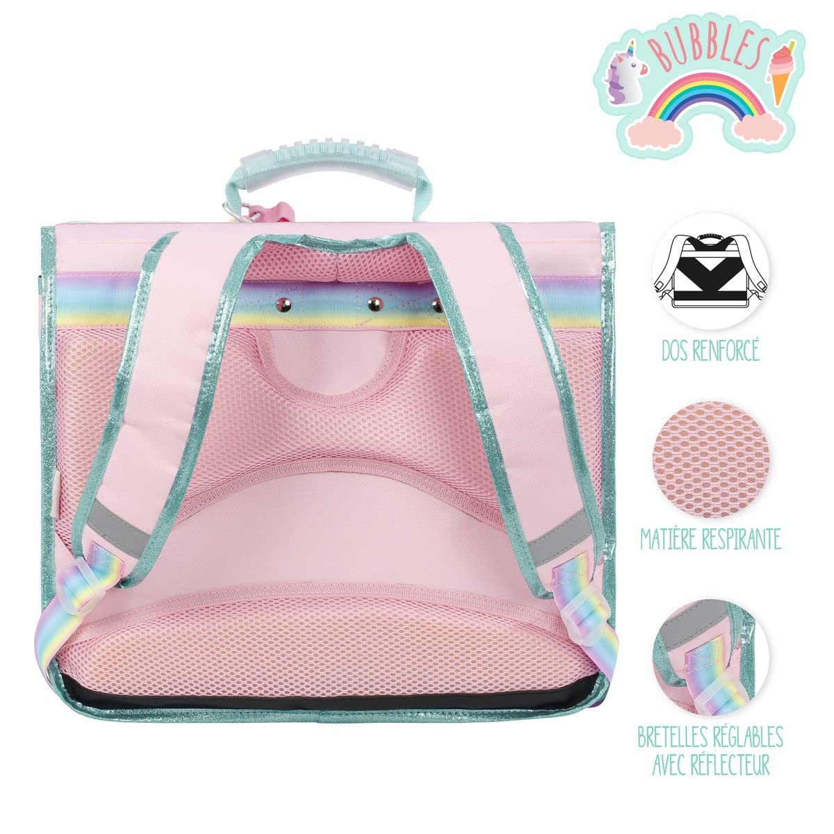 Viquel - Cartable Primaire Bubbles avec Pop-it - Cartable Fille Licorne 2 Compartiments - Rose Sac Scolaire Ergonomique avec Bandes réfléchissantes, Compartiments Multiples
