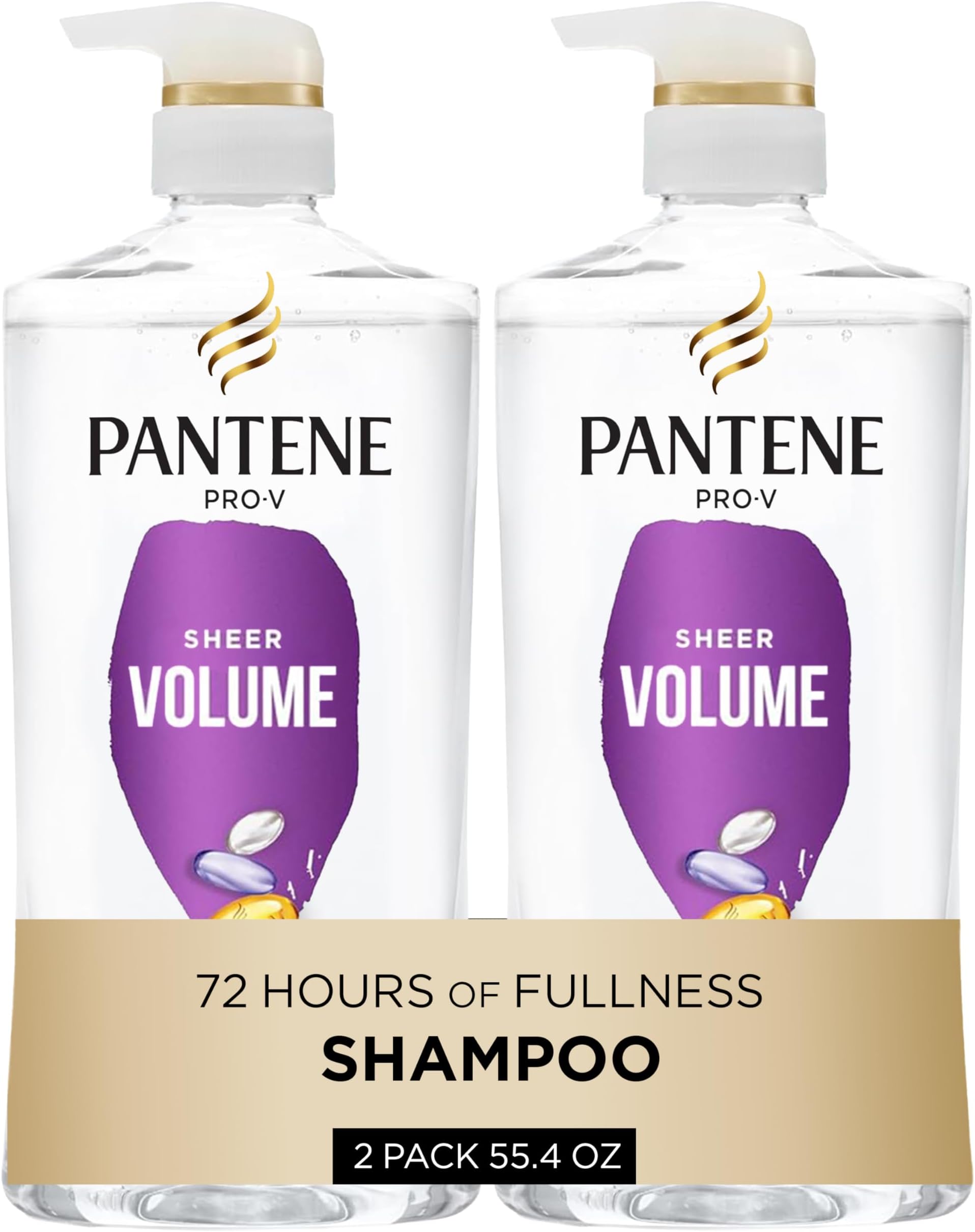 Pantene Shampoo, Sheer Volume - Lightweight Nourishment for Fine, Color-Treated Hair, 72-Hour Fullness and Body, 27.7 Oz Each, 2-Pack + Miracle Rescue Shot (0.5 Oz)