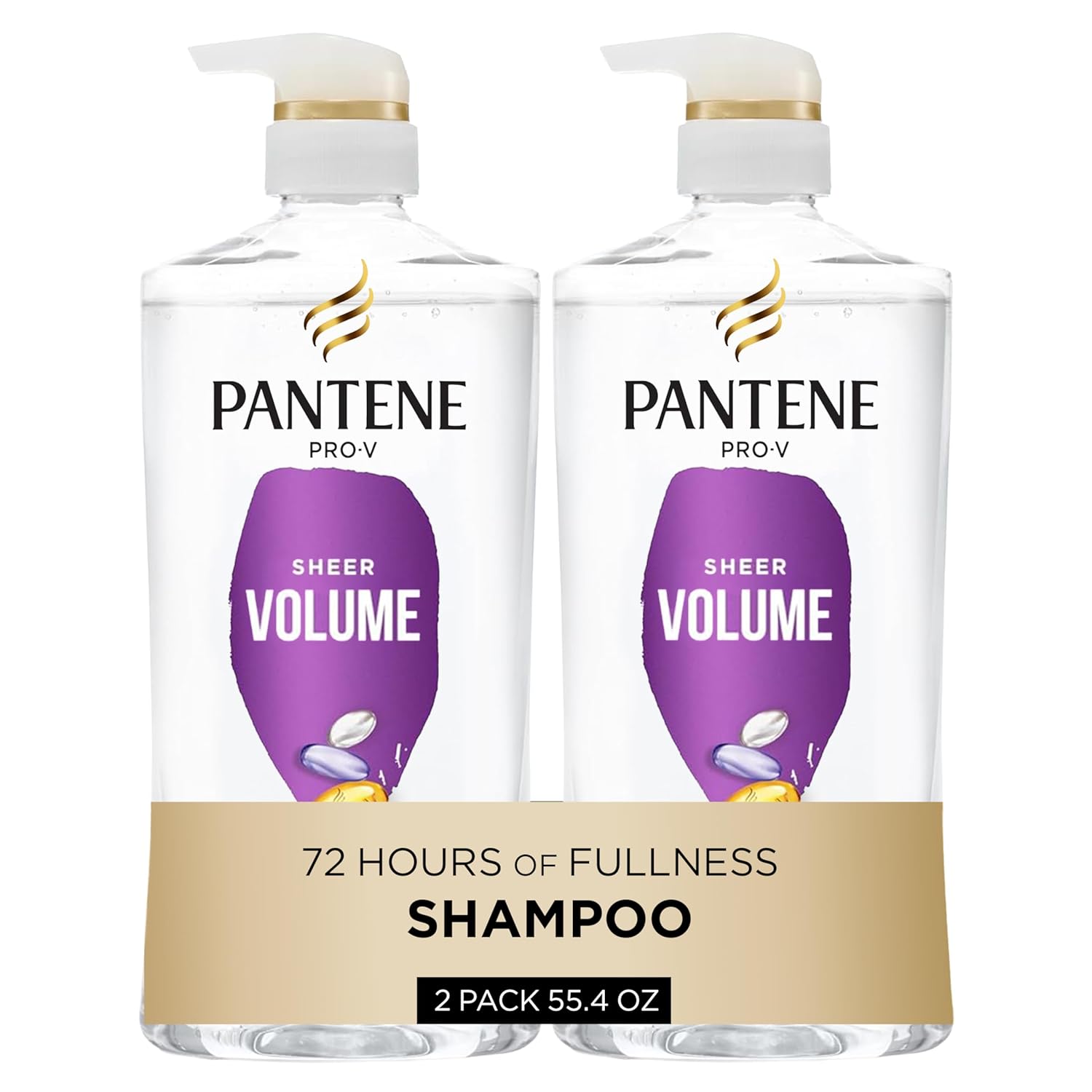 Pantene Shampoo, Sheer Volume - Lightweight Nourishment for Fine, Color-Treated Hair, 72-Hour Fullness and Body, 27.7 Oz Each, 2-Pack + Miracle Rescue Shot (0.5 Oz)