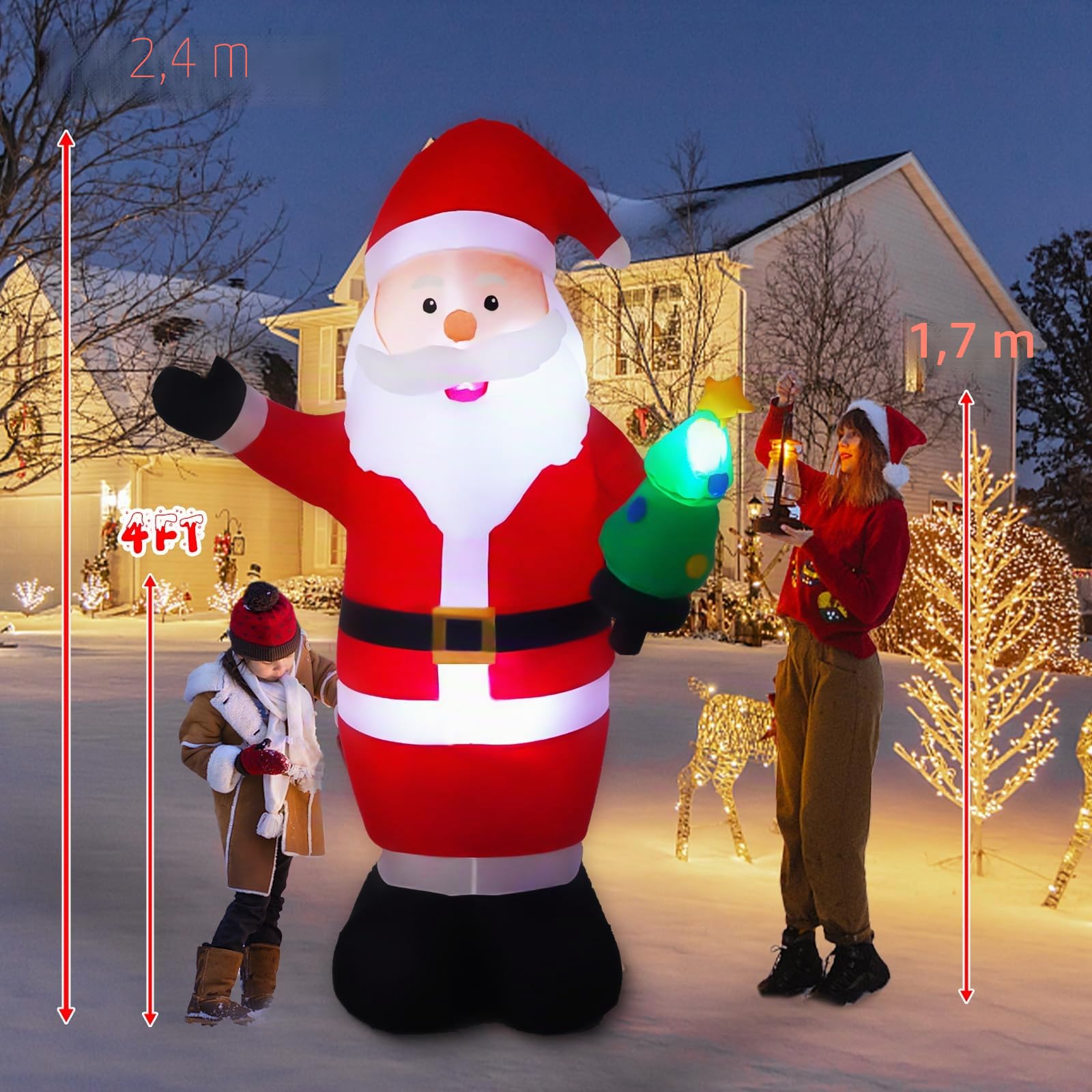 8FT/244 cm Gonfiabile da Esterno – Decorazioni Natalizie Giganti, Luminoso e Gonfiabile per Giardino, Cortile e Casa, Pupazzo che si Muove, Addobbi da Esterno
