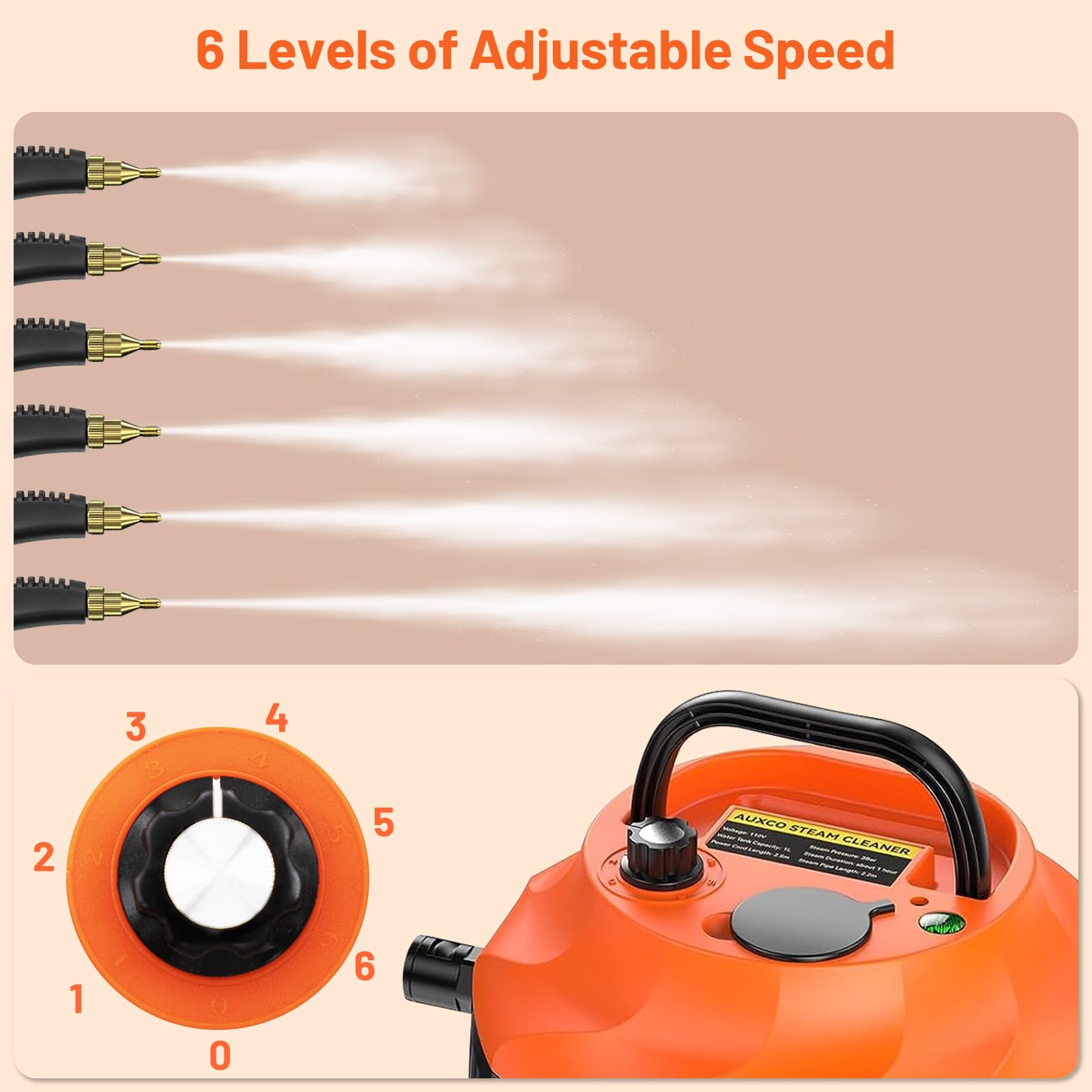 Pulitore a Vapore, 2500W ad Alta Pressione 6 Velocità Pulitore Vapore Casa, Pulitore a Vapore Portatile per Tappezzeria Cucina Bagno Piastrelle per Fughe Dettagli Auto