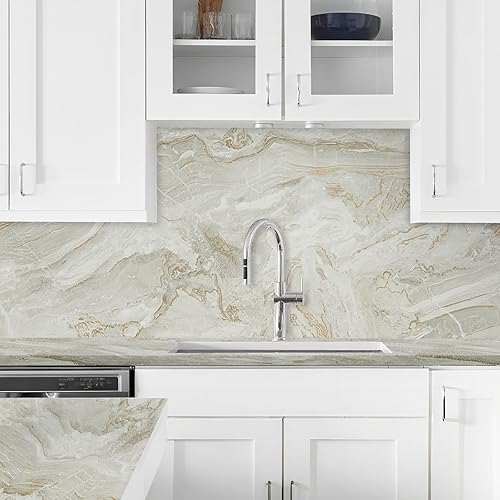 Miniatura 146 de Rollo de papel con estilo mármol granito gris/blanco para encimera, muebles de cocina es renovado grueso impermeable PVC extraíble, resistente a