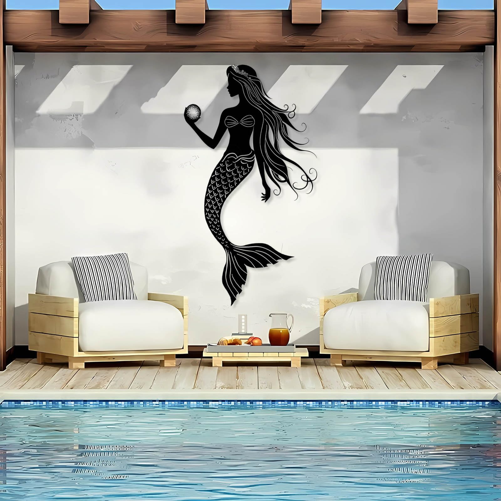 Veplsur Metal Mermaid Wall Decor, Metal Mermaid Art, Mermaid Home Decor, Fairy Wall Art, Ocean Wall Art, Ocean Themed Decor, Nautical Wall Hanging,
