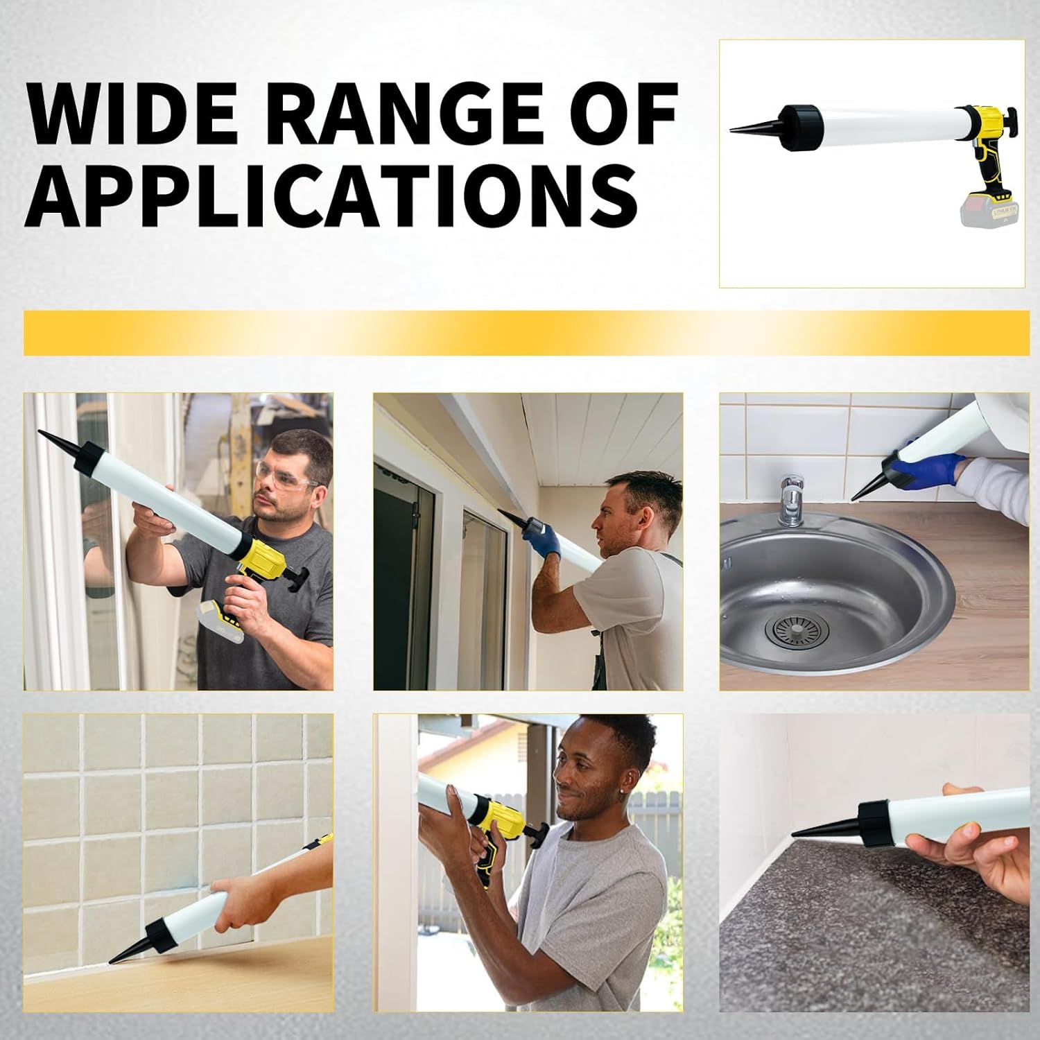 Cordless Caulking Gun Sausage Cartridge for Dewalt 20V Li-ion Battery,20oz/600ml,Anti-Dripping,4 Adjustable Speeds,Powerful Electric Caulking Gun Tools,for Filling,Sealing(Battery Not Include)
