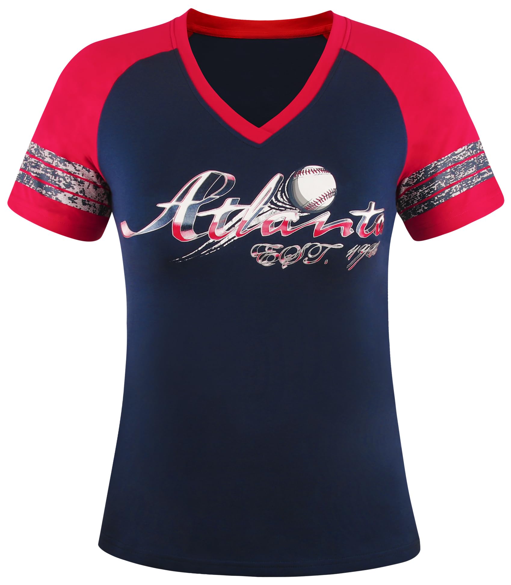 Simapak Womens Baseball Cage Fans Athletic City Raglan T-Shirts - Royal Blue & White