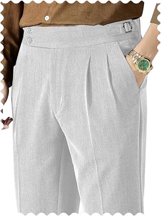 Mens Classic Gurkha Dress Pants Flat Front Trousers Casual Business Suit Pants