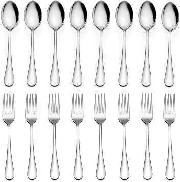 LIANYU 16-Piece Forks and Spoons Silverware Set, 8 Dinner Spoon and 8 Dinner Fork, Stainless Steel Flatware Cutlery Set for Home Kitchen Hotel, Mirror Finished, Dishwasher Safe