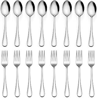 LIANYU 16-Piece Forks and Spoons Set, 8 Dinner Spoon and 8 Dinner Fork | Stainless Steel Flatware, Silverware Cutlery Set for Home Kitchen Hotel, Mirror Finished, Dishwasher Safe