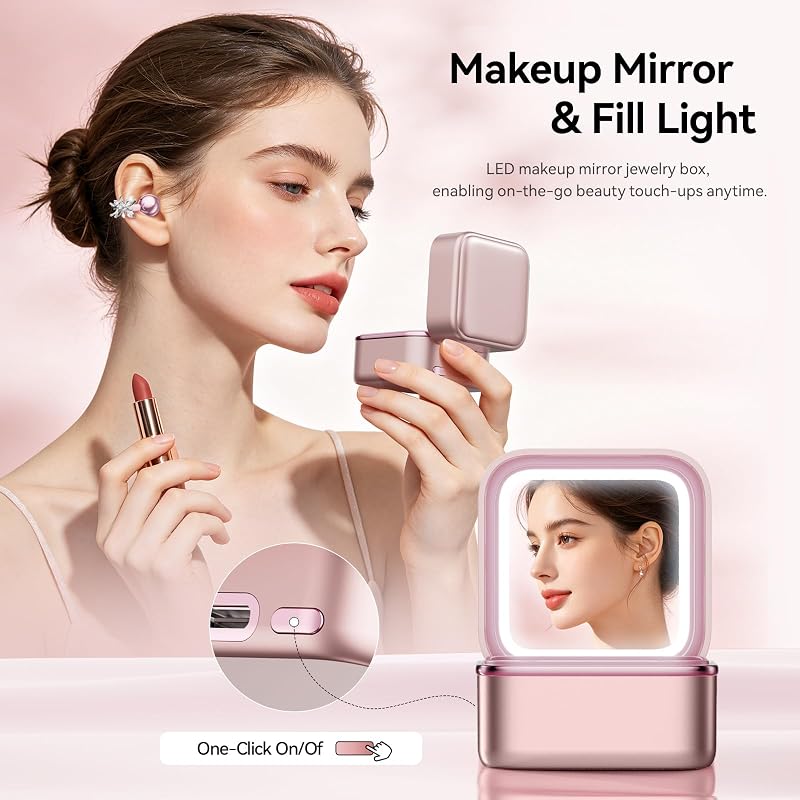WUYUEGE Clip On Earbuds with Detachable Butterfly Earrings & LED Makeup Mirror Case, Wireless Earbuds Bluetooth 6.0, Air Conduction Headphones, Lightweight for Travel Work Daily Use,Great Gift Choice image 6
