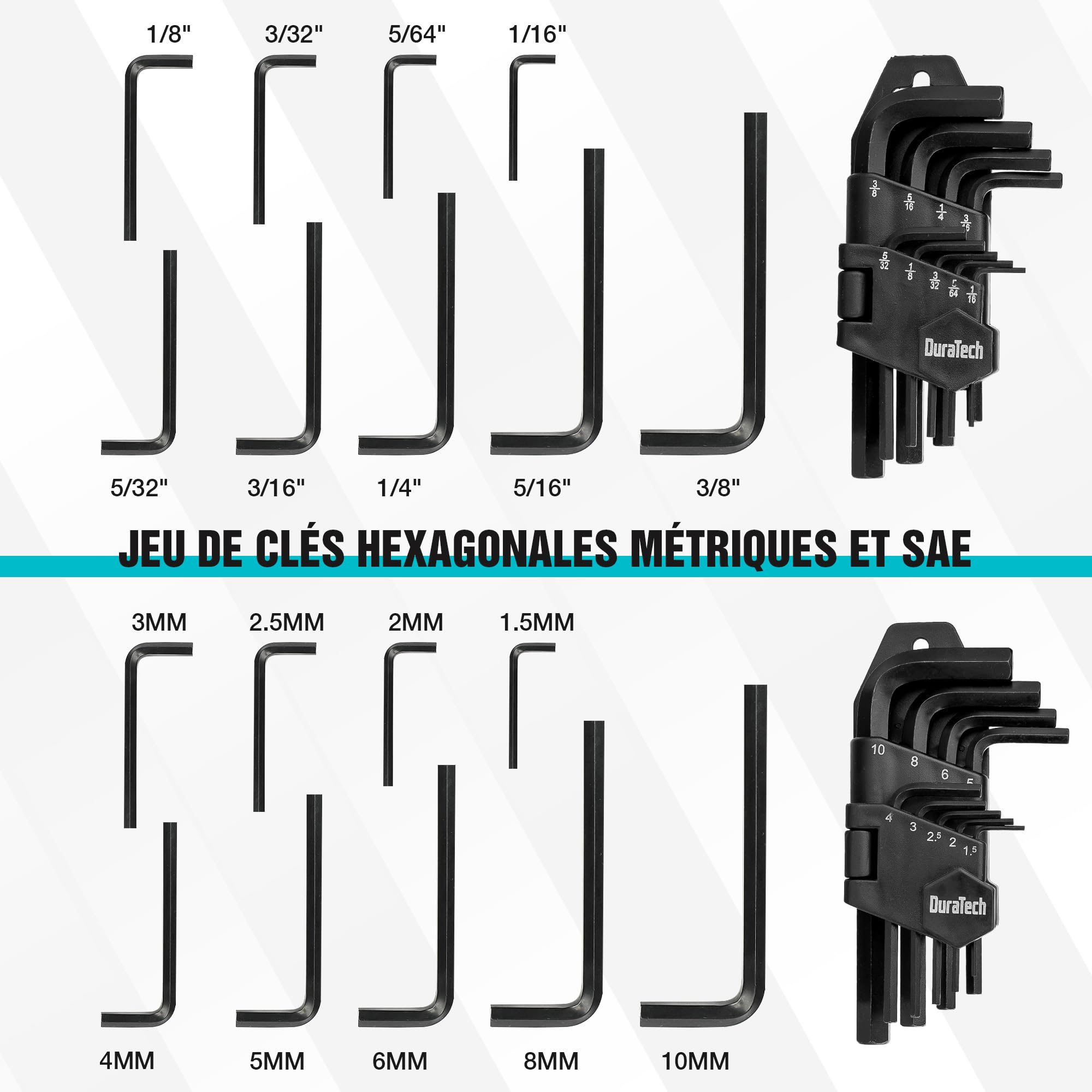 DURATECH Coffret de Douilles Clés à Cliquet et Embouts Professionnels 121 Pièces, 1/4" et 3/8" Douilles Cr-V Métriques et Impériales, Dégagement Rapide, Tournevis Magnétique 40 en 1, Clés Hexagonales