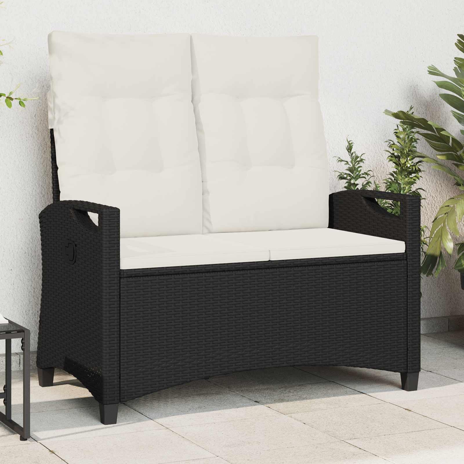 Fengshui Banco de jardín con cojín, color negro y crema, 105 x 60 x 112 cm