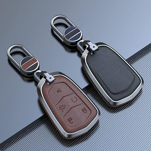 Miniatura 3 de ontto Carcasa de cuero para llavero de 5 botones compatible con Cadillac Smart Remote Key Bag Metal Car Key Cover Holder para SRX XT4 XT5 XT6 CTS