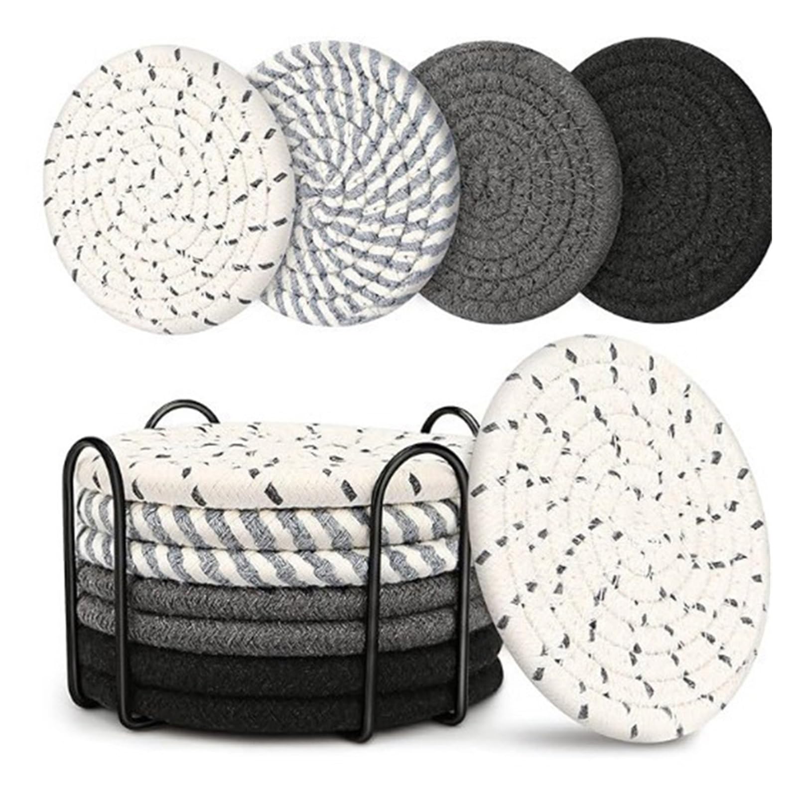 Insulated Coasters 2Sets Drink Coasters Cotton Woven Coaster Set Absorbent Protection for Various Cups for Home Decor Tabletop(8pcs Black)