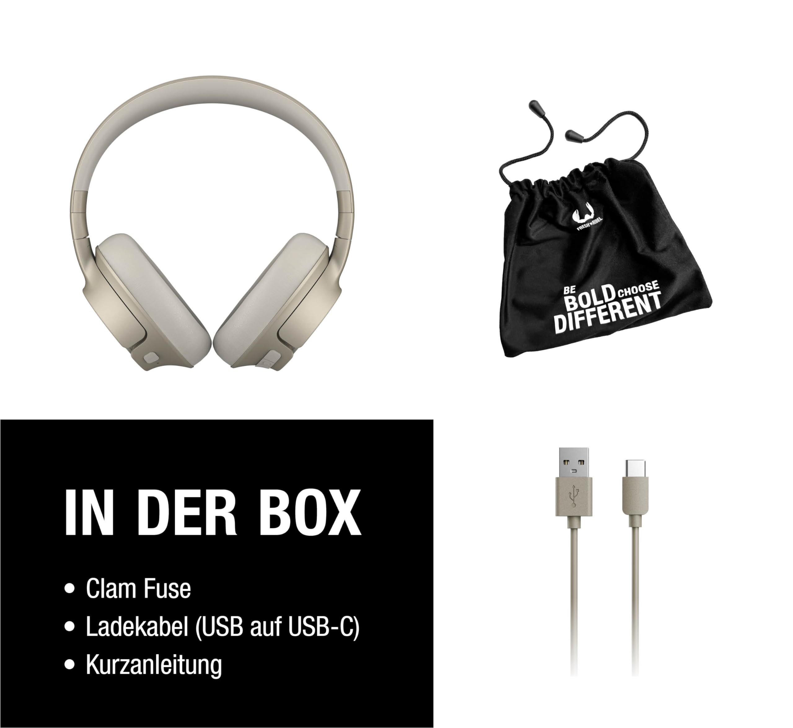 Fresh 'n Rebel Clam Fuse Bluetooth kopfhörer Over Ear mit Hybrid Active Noise Cancelling, mit ENC-Mikrofon (perfekte Anrufe), Kabellose kopfhörer mit Ambient Mode, 45h Spielzeit (Beige)