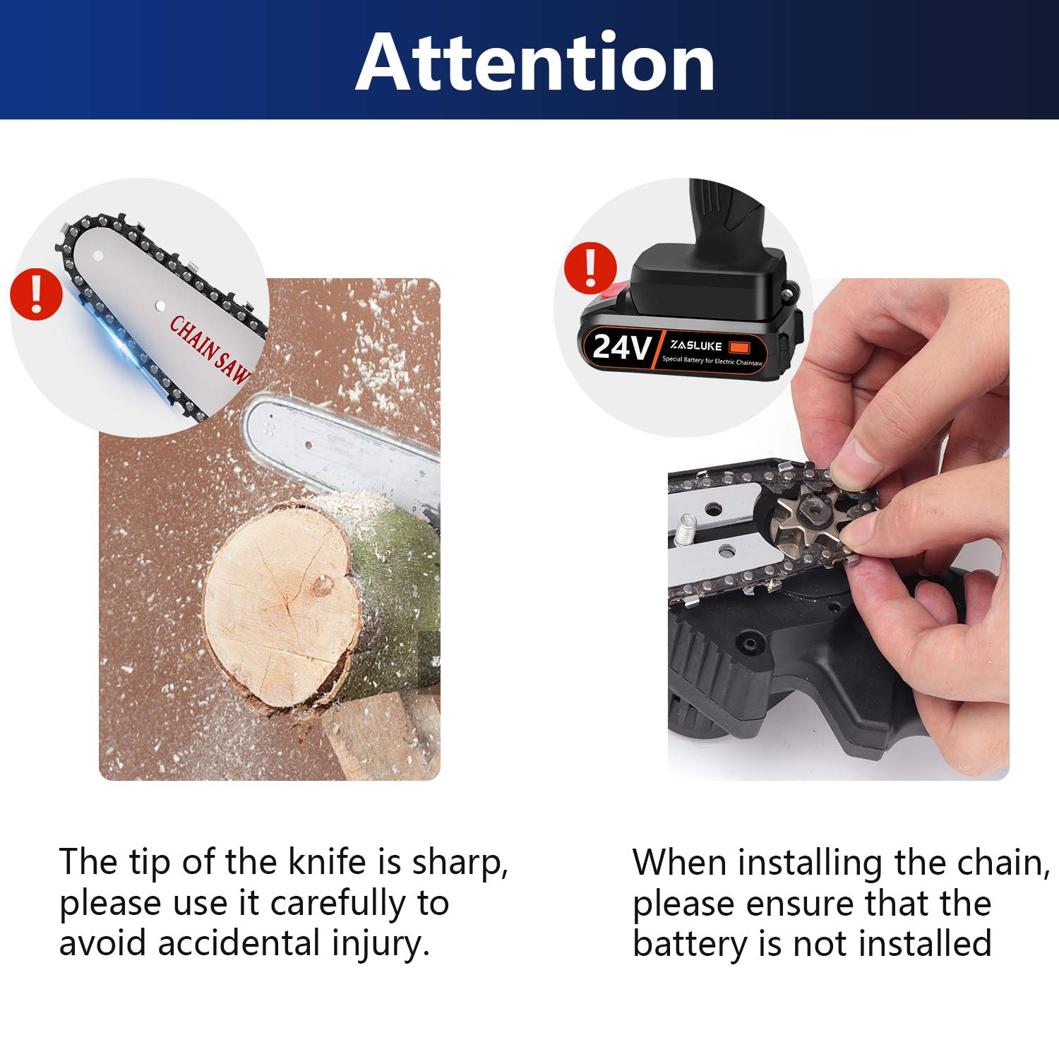 ZasLuke Chainsaw, 4 Inch 24V Electric Chainsaw with Brushless Motor